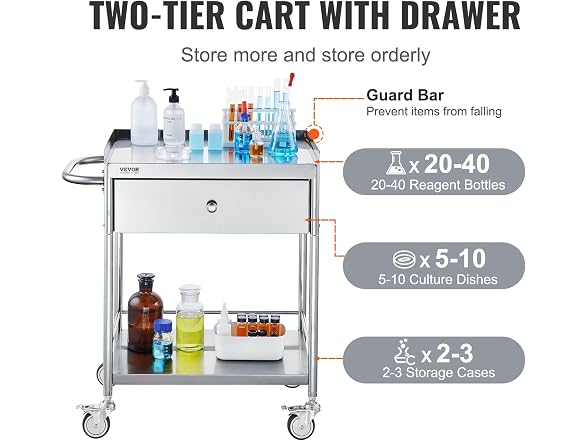 Medical Cart, 2-Layer Stainless Steel Cart 220