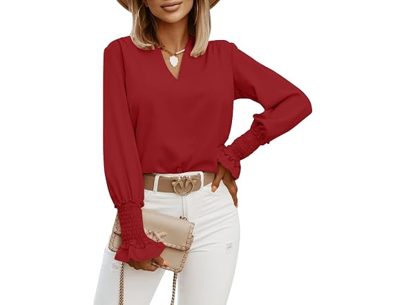 Lyaner Women (L) V Neck Shirred Bell Long Top