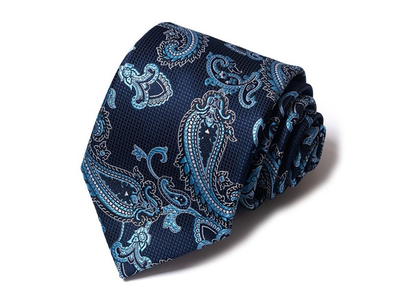 Formal Men’s Necktie - Midnight Blue w/ Aqua Paisley