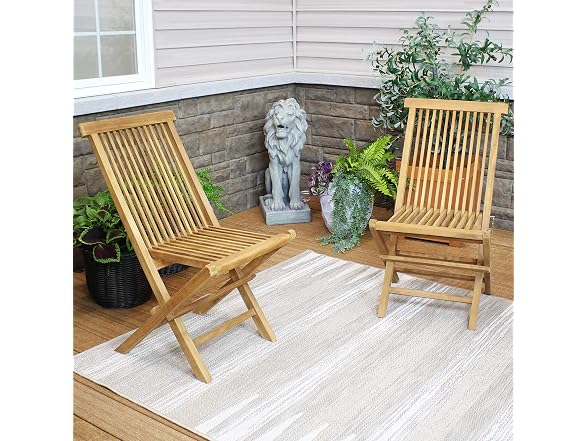 Sunnydaze Hyannis Teak Wood Folding Chairs, 2PK