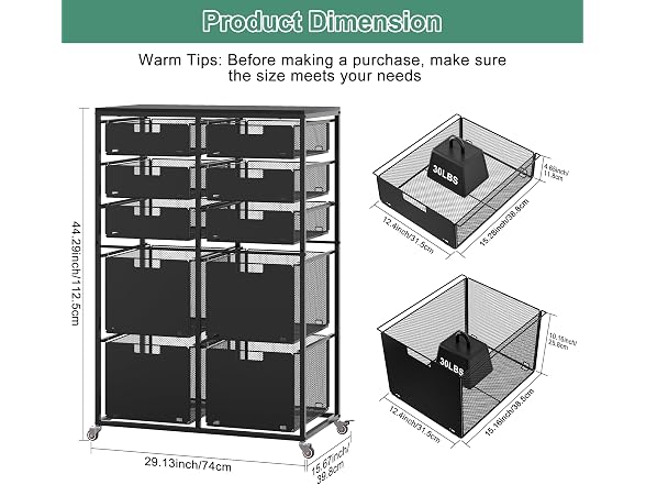 Rolling Storage Cart with 10 Drawers