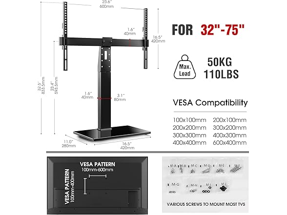 AOKCOS Universal Swivel TV Stand Base | 32-75"