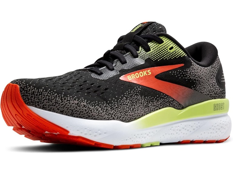 Brooks Mens-Ghost 16 GTX - Black/Mandarin Red/Green SZ- 9