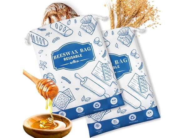 TISEMENT 2-Pack Beeswax Bread Bags for Homemade Bread