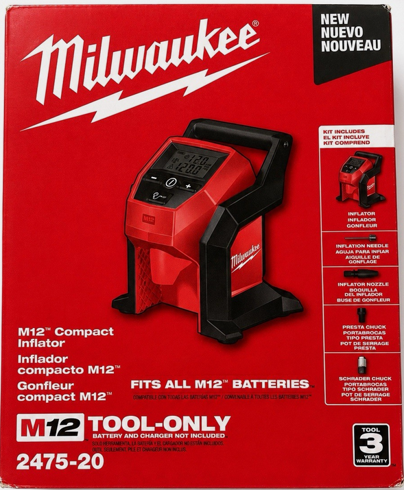 Milwaukee 2475-20 M12 Lithium-Ion Compact Inflator - Gallery 2