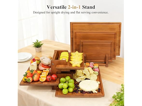 3PCS Bamboo Cutting Board Set with Stand