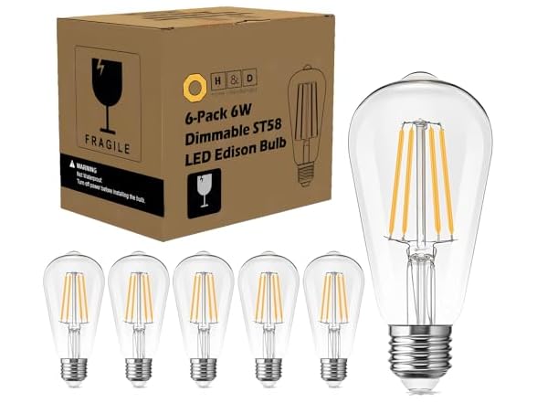 LED Light Bulbs Edison dimmable Bulbs (2700k Warm White, 6-Pack)