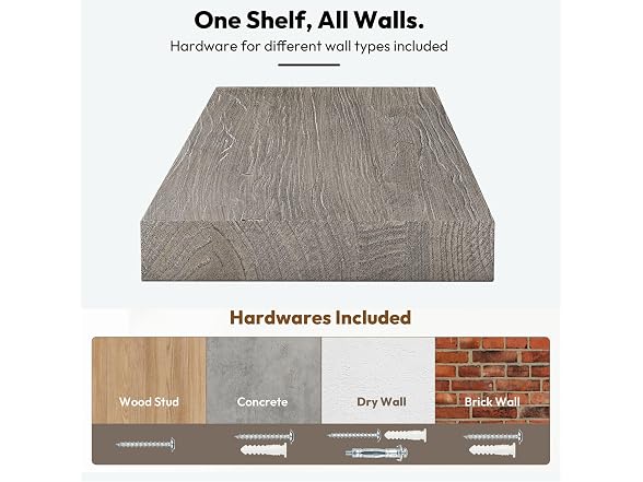 Vivelove Grey Elm Wood Floating Shelf 48"x8"