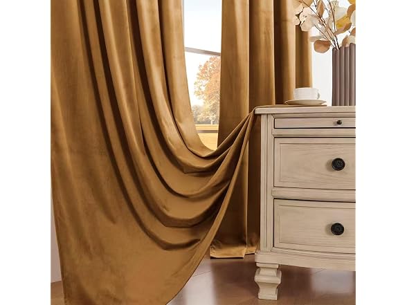 Gold Brown Velvet Blackout Curtains