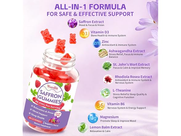 Wordln Saffron Gummies, 60 Count