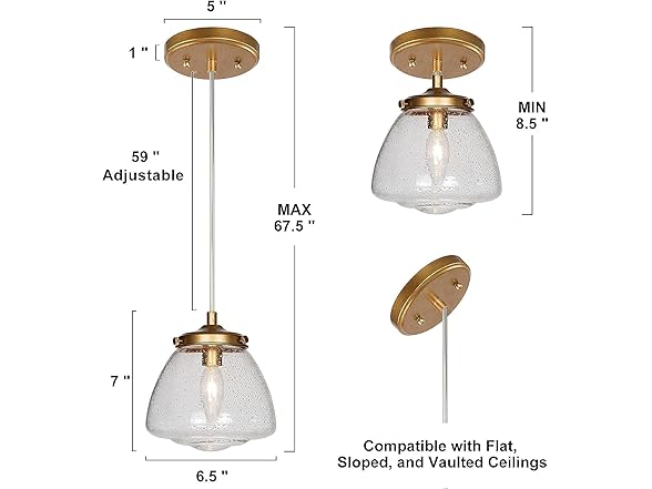 GEPOW GEPOW Antique Gold Pendant Light, Modern Hanging 