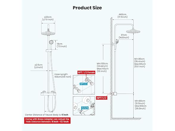 gotonovo Thermostatic Shower System 8''