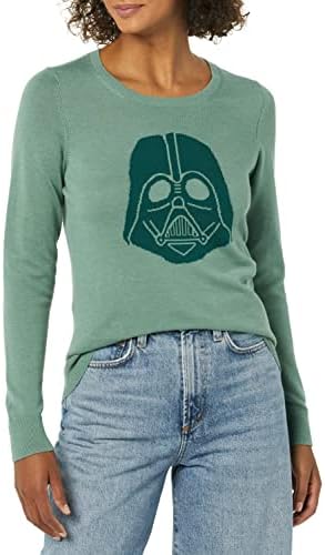 Amazon Essentials Disney | Marvel | Star Wars Women's Lightweight Crewneck Sweaters, Star Wars Vader, Medium