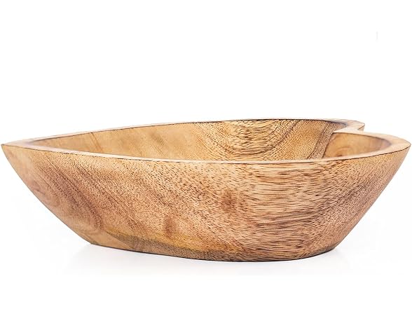 WitnyStore Heart Shaped Wood Bowl 8" Brown Hand