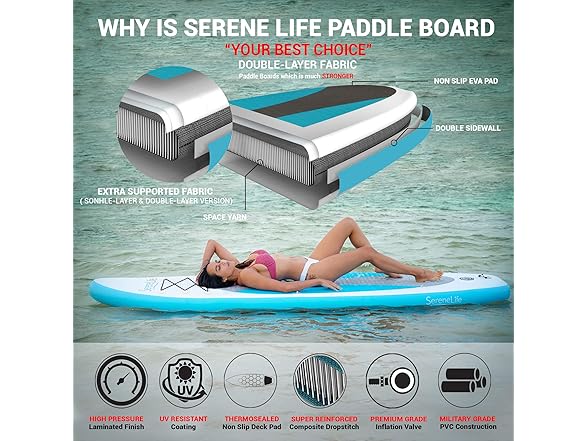 SereneLife Inflatable Stand Up Paddle Board