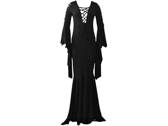 Pajadar Morticia Addams Floor Dress Costume Witch - Gallery 4