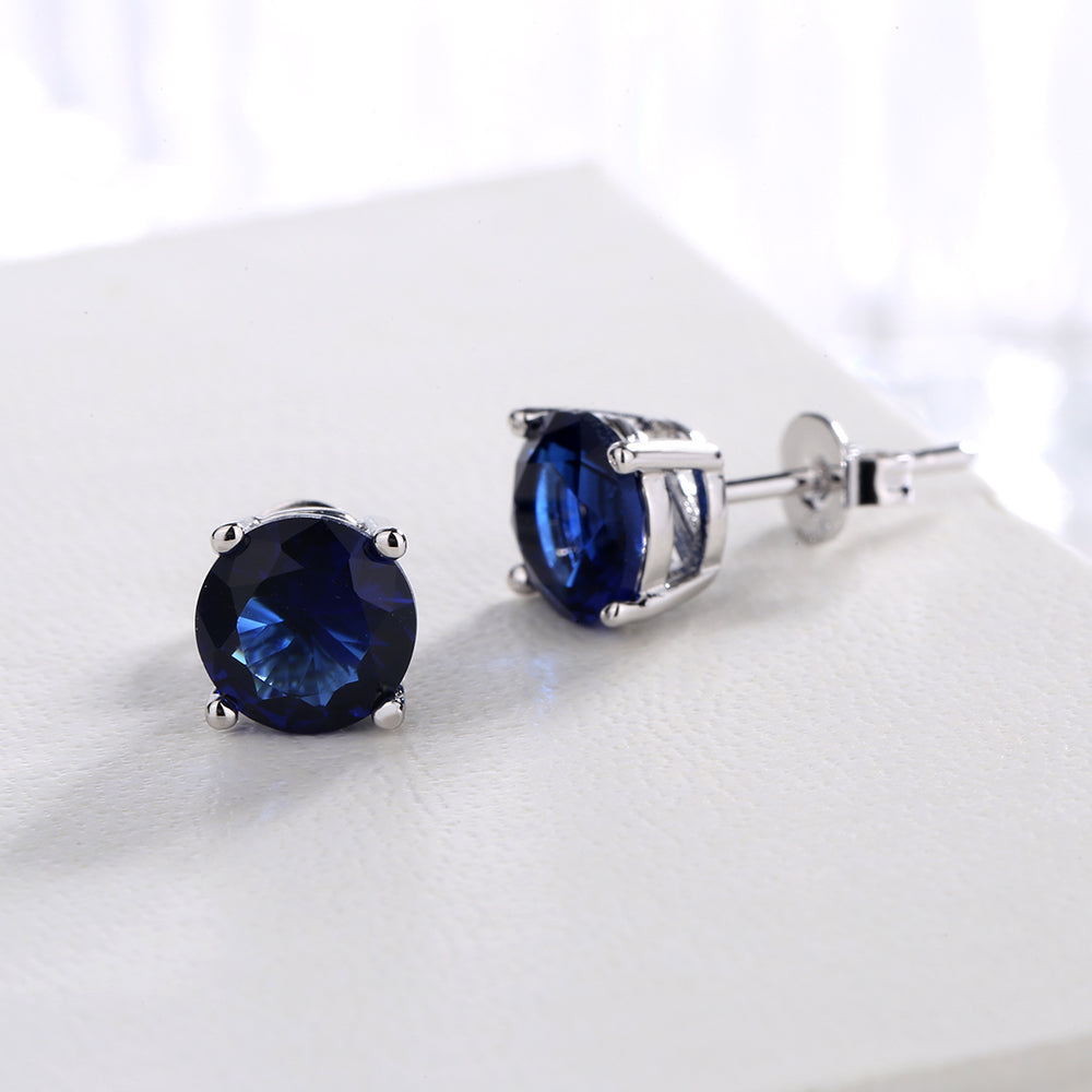 Sterling Silver Sapphire Stud Earrings - Gallery 8