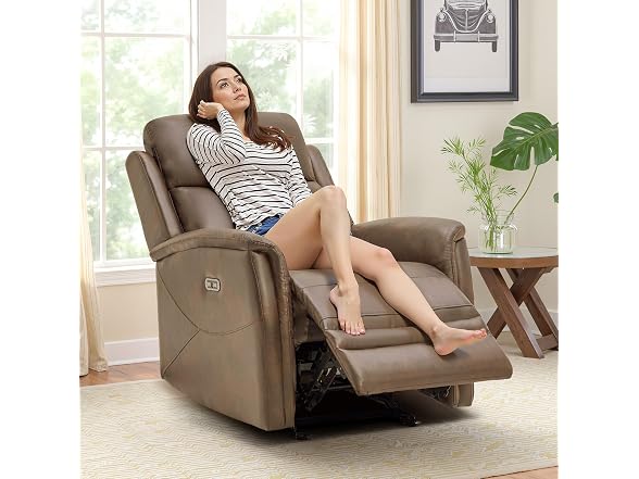 Faux Leather Recliner Chair, USB, Brown