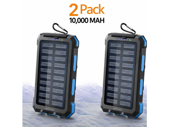 2-Pack 10,000mAh Portable Solar Charger