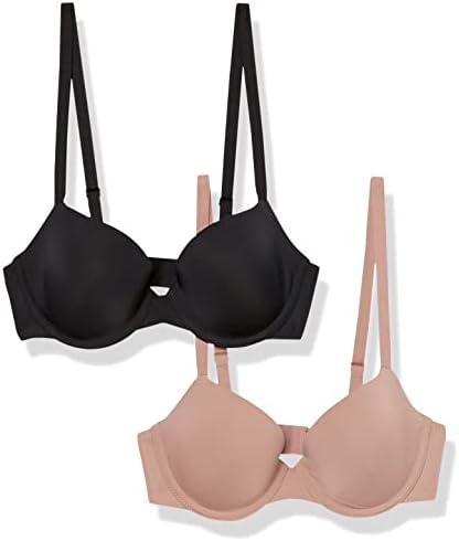 Amazon Essentials Women's Demi Cup Microfiber Bra with Adjustable Straps, Pack of 2, Dark Taupe, 32DD