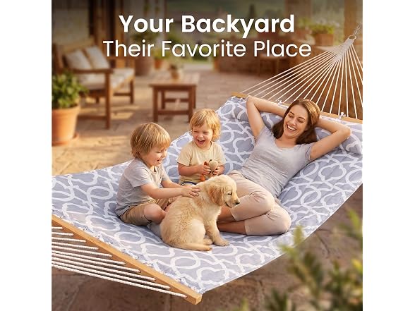 Everyfun EYF-DC100-White Gray Double Hammock with Sprea
