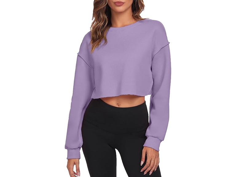 FKEEP Cropped Sweatshirts for Women Long Sleeves Crewneck Pullover Crop Tops Oversized Fit