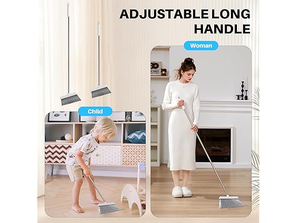 JOYMOOP White Broom and Dustpan Set