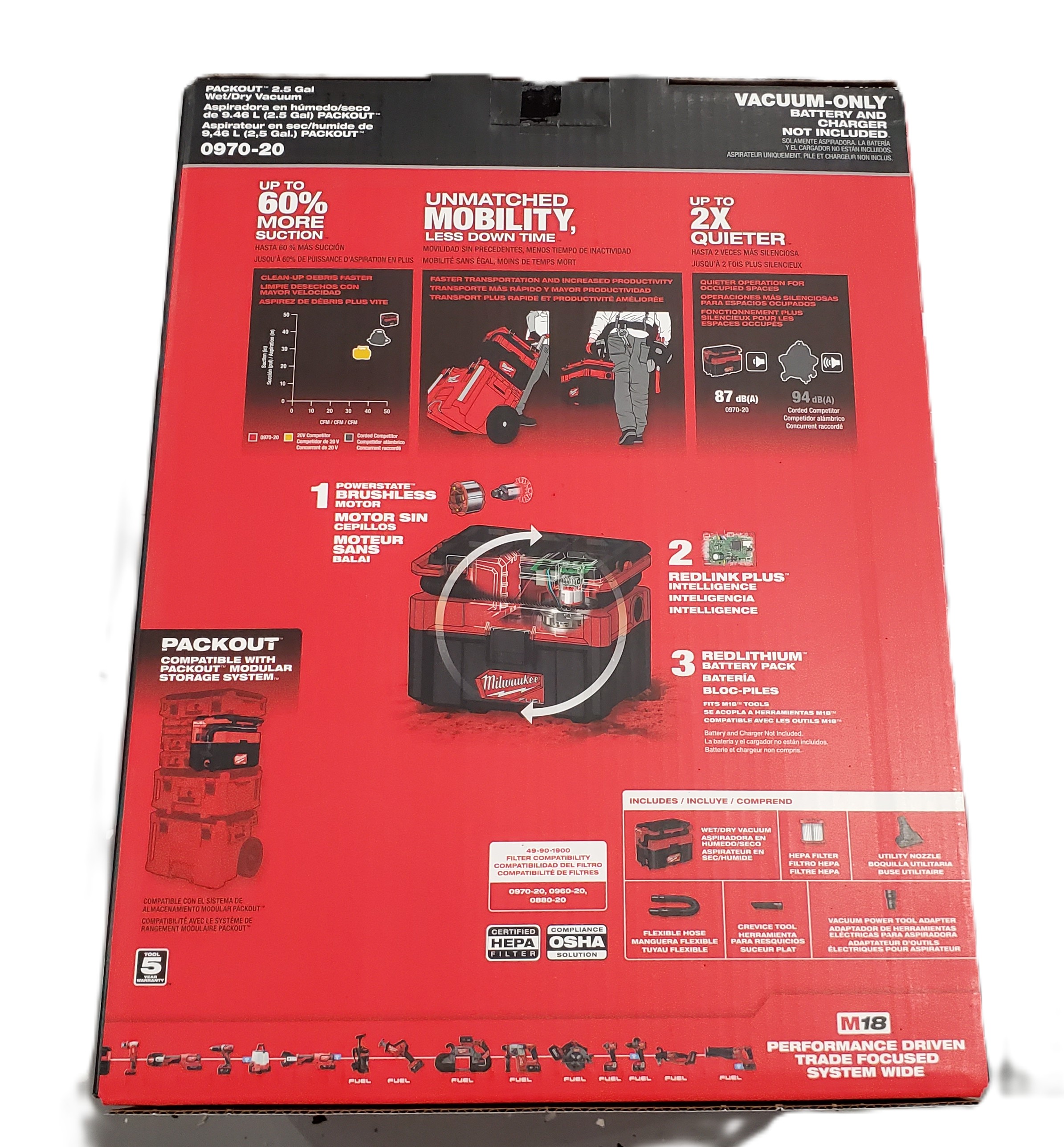 Milwaukee 0970-20 M18 18V PACKOUT 2.5G Wet/Dry Vac - Gallery 8