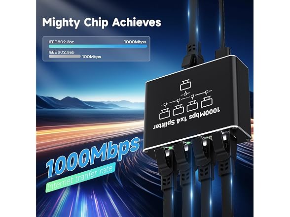 Ethernet Splitter 1 to 4 1000Mbps High Speed Either Network Splitter