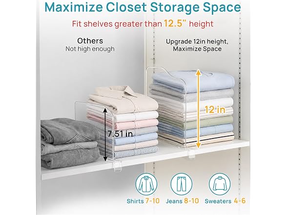 Vtopmart 12" x 11.7" Deep Shelf Dividers 12 Pack