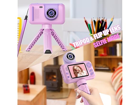 PURULU Kids Camera with Flip-up Lens for Selfie & Video, HD Digital Camera with 32GB SD Card, Ideal for 3-8 Years Old Girls Boys on Birthday Christmas Party as Gift (Open Box)