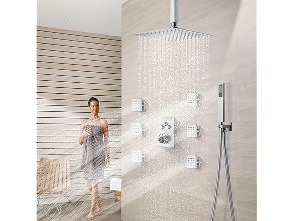 Shower System with Body Jets: EVERSTEIN, Brushed Nickel