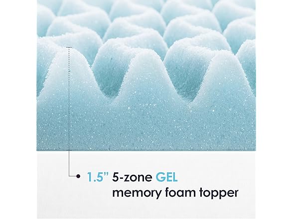 Mellow 1.5 Inch 5-Zone Memory Foam Mattress Topper- Cooling