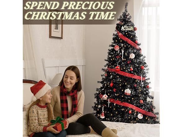 7.5FT Black Christmas Tree Prelit