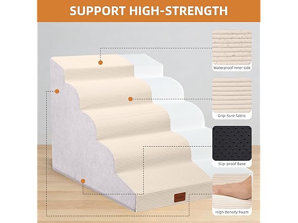 NAPWAYS Dog Stairs for Small Dogs and Cats, 22.6" H, 5-Step