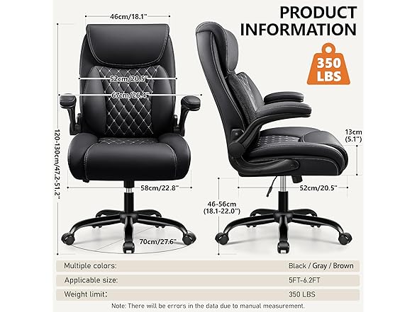 BESTFAIR Office Chair, Ergonomic Computer Desk Chairs with Lumbar Support for Lower Back Pain Relief, Executive Leather Home Chair Comfy with Padded Flip-up Armrests, Black (Open Box)