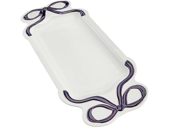 Ceramic Rectangular Serving Plate, 14", Lavender Bow