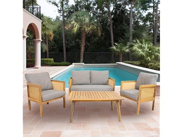 Sunnydaze Sanibel 4-Piece Acacia Patio Furniture Set - Gray