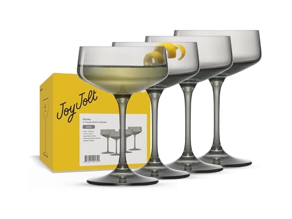 JoyJolt Sidney Cocktail Coupe Glasses Set of 4 | 8 oz Gray