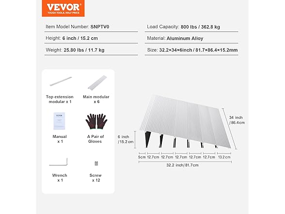 VEVOR Door Threshold Ramp, 6" Rise
