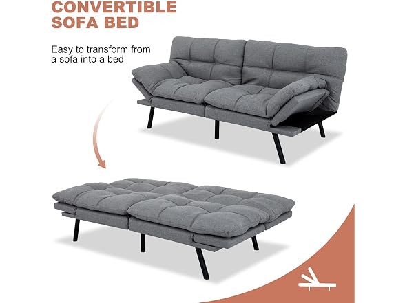 MUUEGM 71" Futon Sofa Bed, Memory Foam