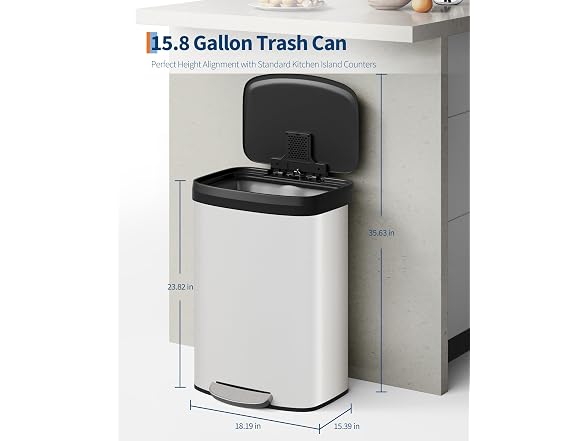 16 Gal/60L Stainless Steel Trash Can with Soft-Close