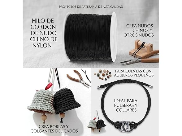 Nylon Chinese Knot Cord 100M x 0.8mm Black - Gallery 3