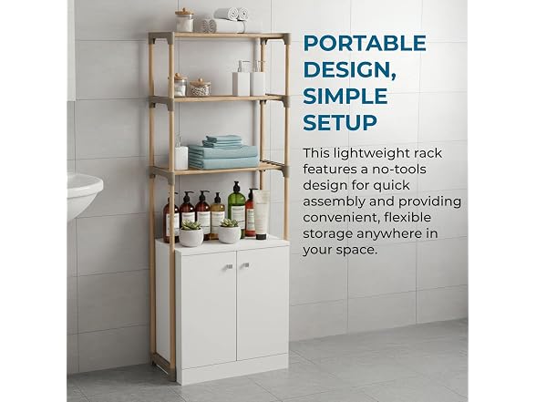 Over-the-Toilet Bathroom Storage Shelf, Wood, Natural, 3-Tier