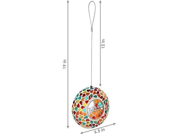 Sunnydaze 6-Inch Glass Mosaic Hanging Bird Feeder - Confetti Mosaic