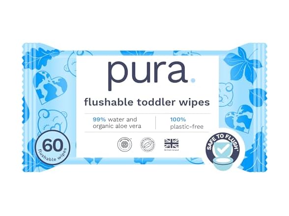 Pura Flushable Toddler Wipes 1 x 60 Wipes