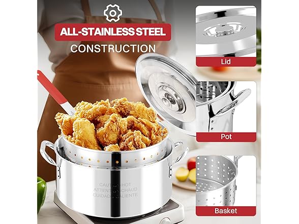 10QT Stainless Steel Deep Fryer with Basket | Fish Fryer