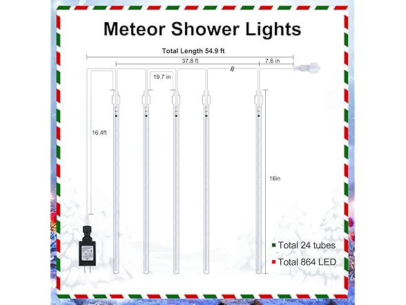 Minetom Meteor Shower Lights Outdoor, 16" 864 LED Icicle Lights
