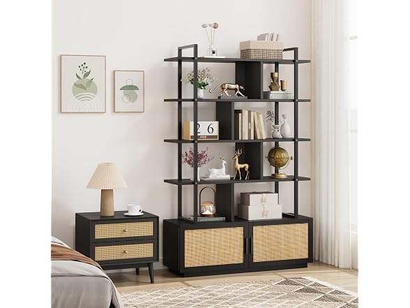 GAOMON 5-Tier Rattan Bookshelf, Black