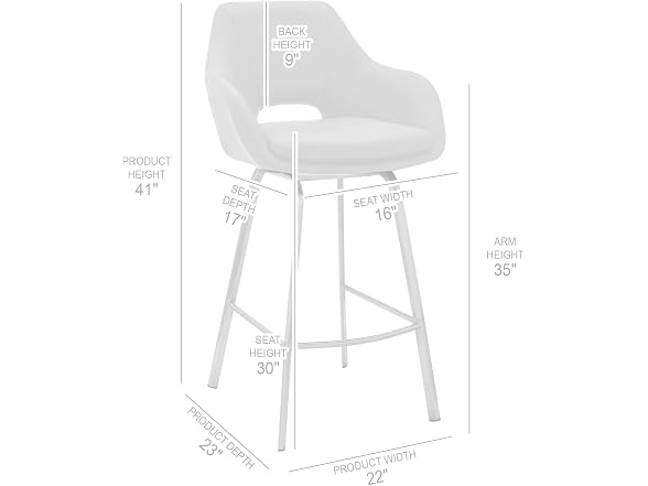 Armen Living Aura White Swivel 30" Bar Stool-Set of 3